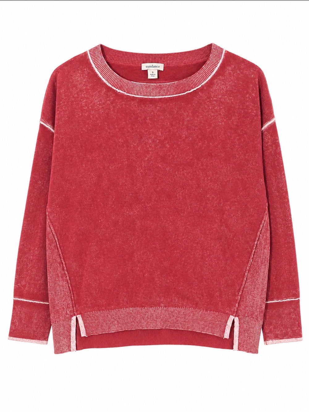 Sundance Women's Washed faded Red Crewneck Sweater size small 100% cotton